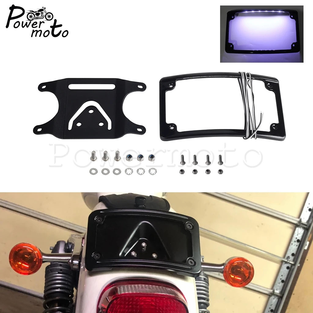 3 Bolt Relocation License Plate LED Curved Holder Bracket Frame For Harley Softail Street Bob Low Rider Super Glide 1984-2024