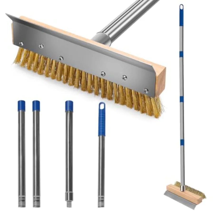 Pizza Oven Brush Brass Wire Brushes with Scraper and Detachable 60.2inches Long Handle for Commercial Pizzaoven Cleaning Kitche
