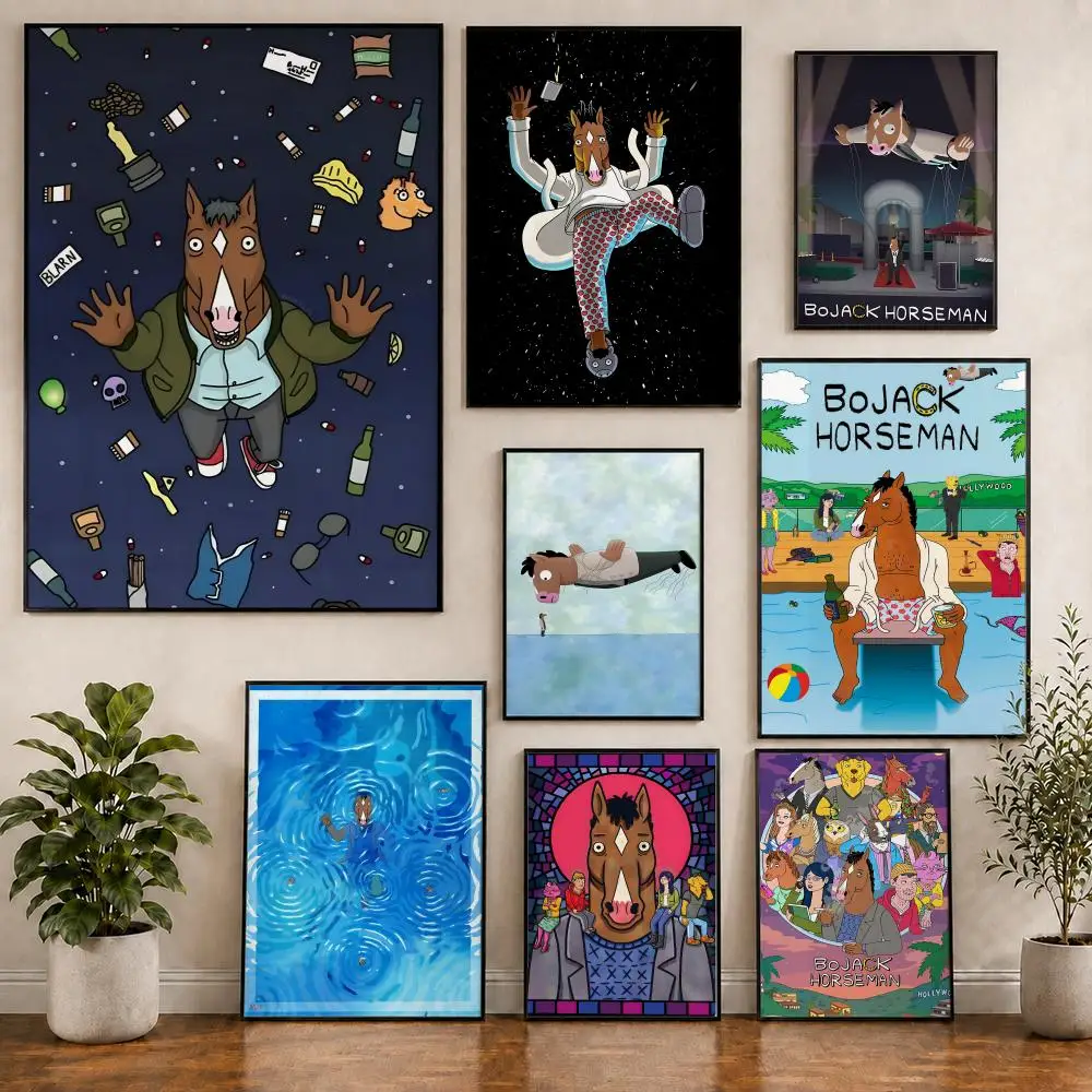 Animation B-BoJack H-Horseman Poster Pvc HD Peel and Stick Modern poster Home Office Living Room Dining Room Wall Decor
