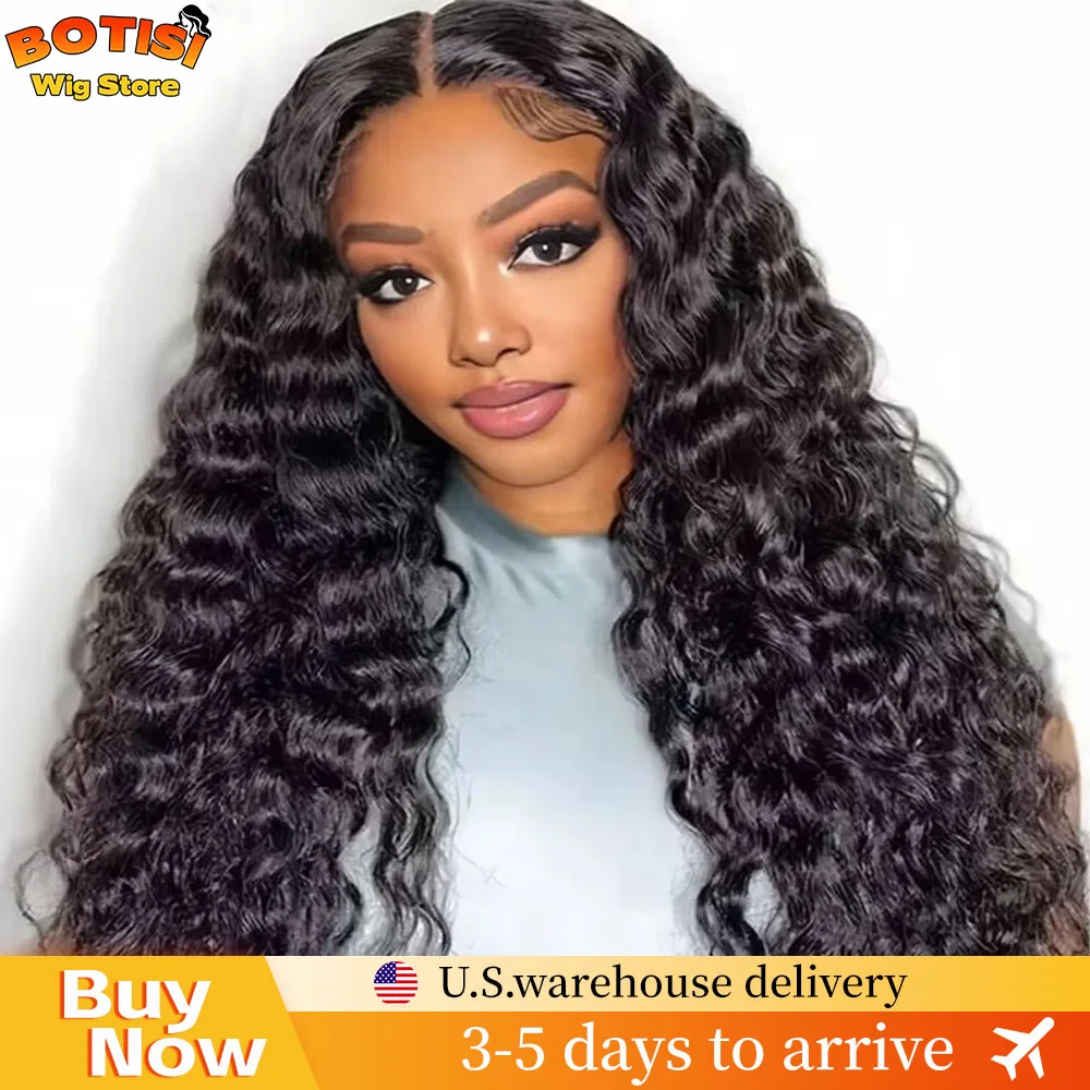 

Botisi Curly Lace Front Wig 200 Density Natural Color Deep Wave Brazilian 13X4 180 HD Lace wigs Water Wave Human Hair for Woman
