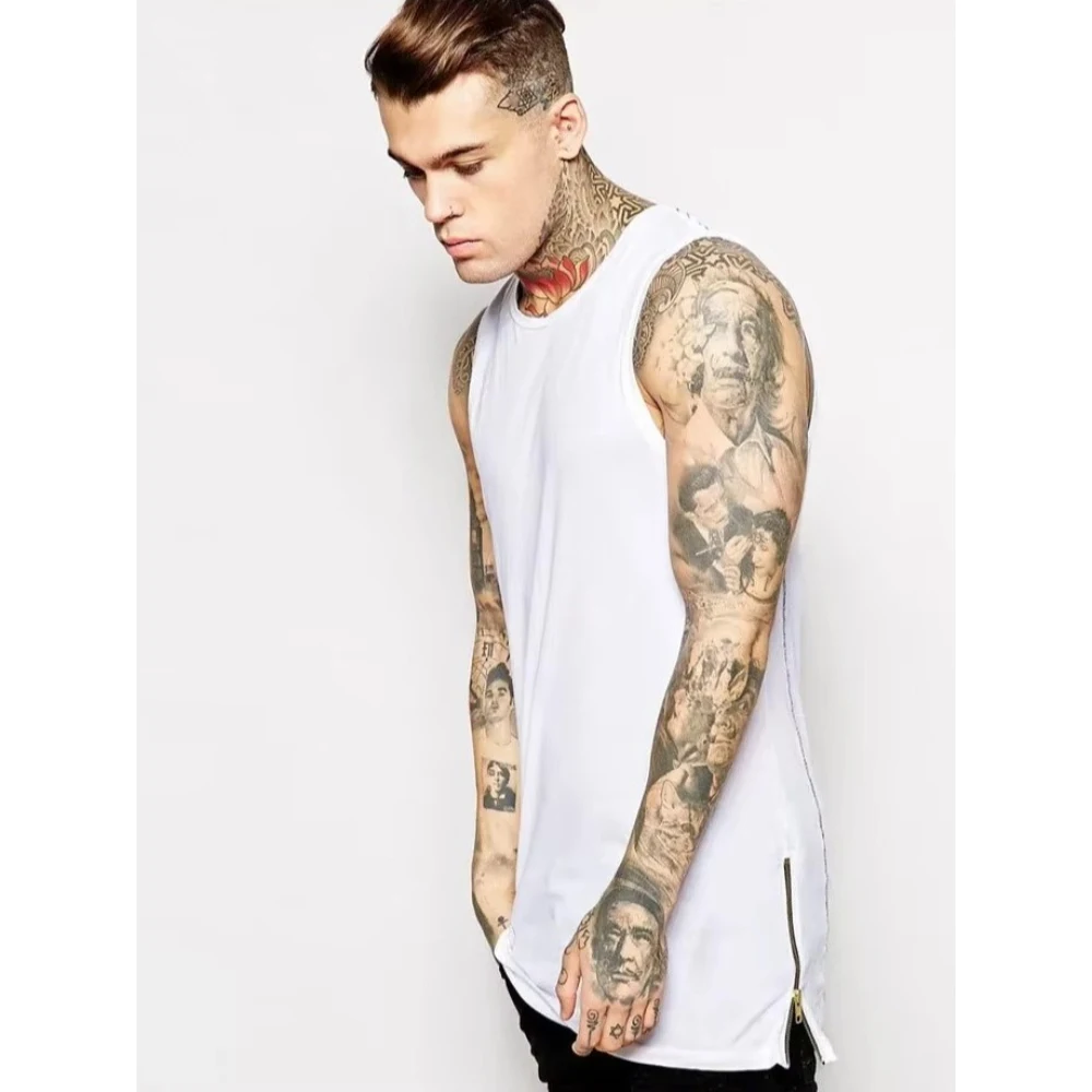 High Street Side Zipper Long Size Mens Tank Tops Brand Extension All-match Plain Man T-shirt Bottoming Vest Men Tanks Top