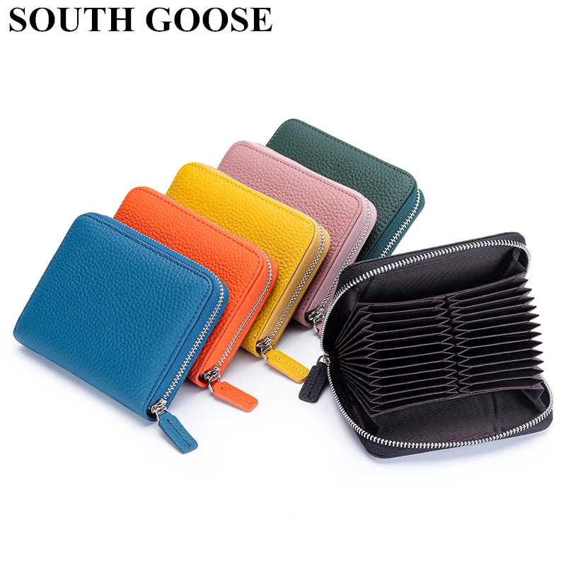 Genuine Leather Card Wallets Men Simple Business Card Holders Large Capacity Change Organizer Women Cowhide Card Case Coin Purse