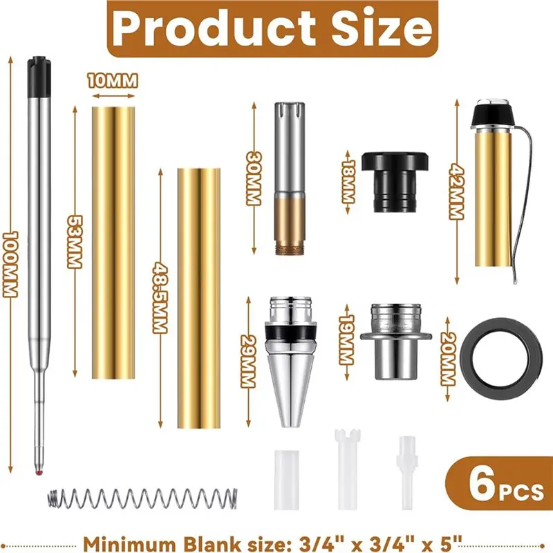 A95I-18 Pieces Wood Turning Pen Set With Refills Rotating Pen Kit For Wood Turning Bulk Lathe Turning Supplies For Pen Making