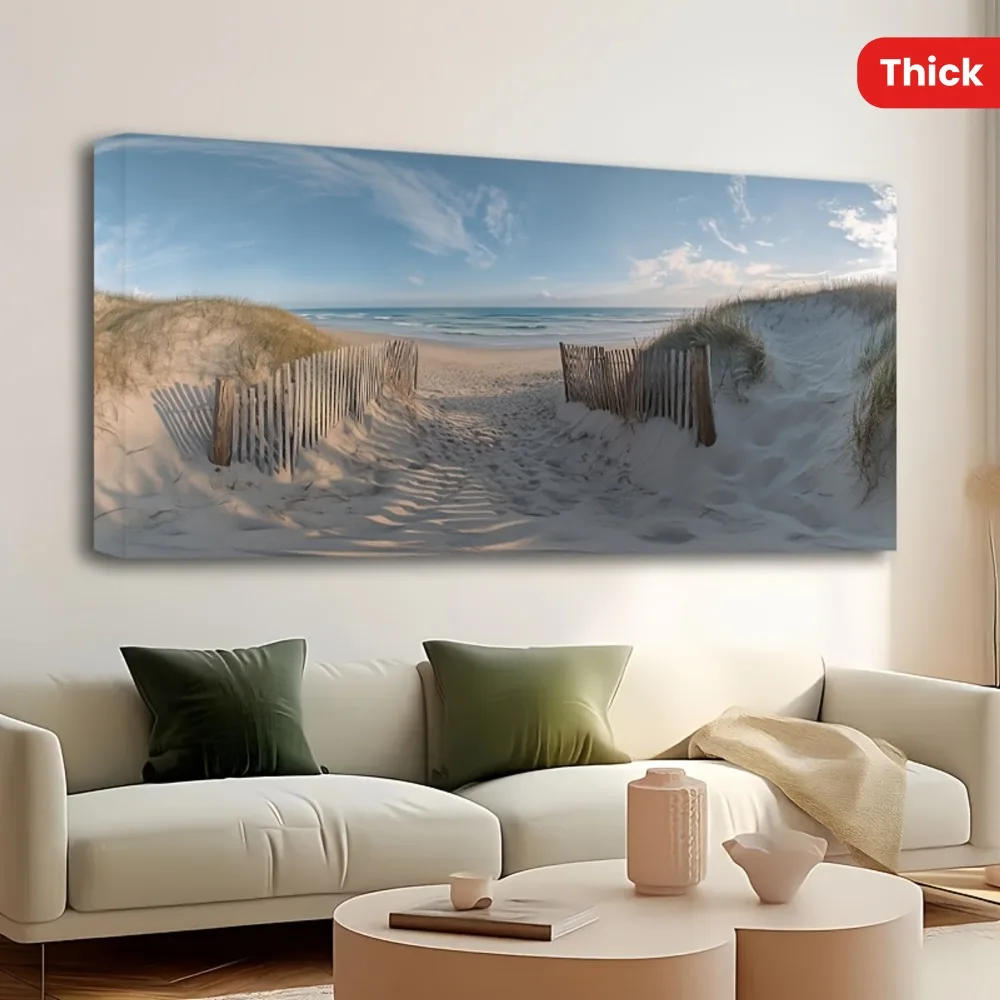 1.5 inch thick pine frame,living room wall decoration,large canvas mural wall art blue sun beach grass, ocean landscape painting