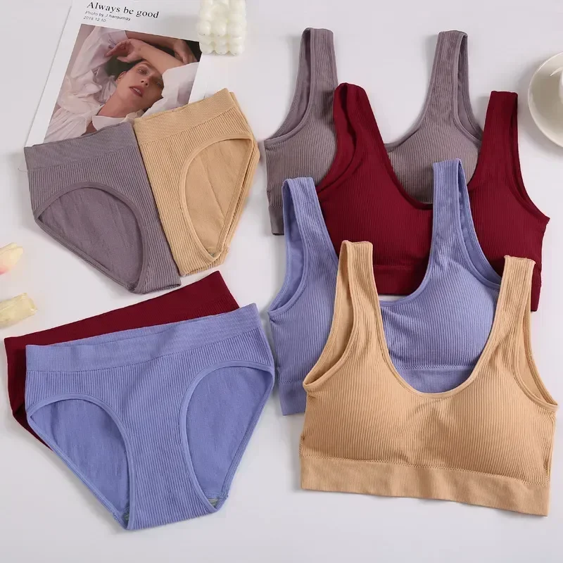 

Female Tops Crop Basic Tank Set Lingerie Underwear U-neck Camisole Seamless Ribbed Backless Women Padded New Panty