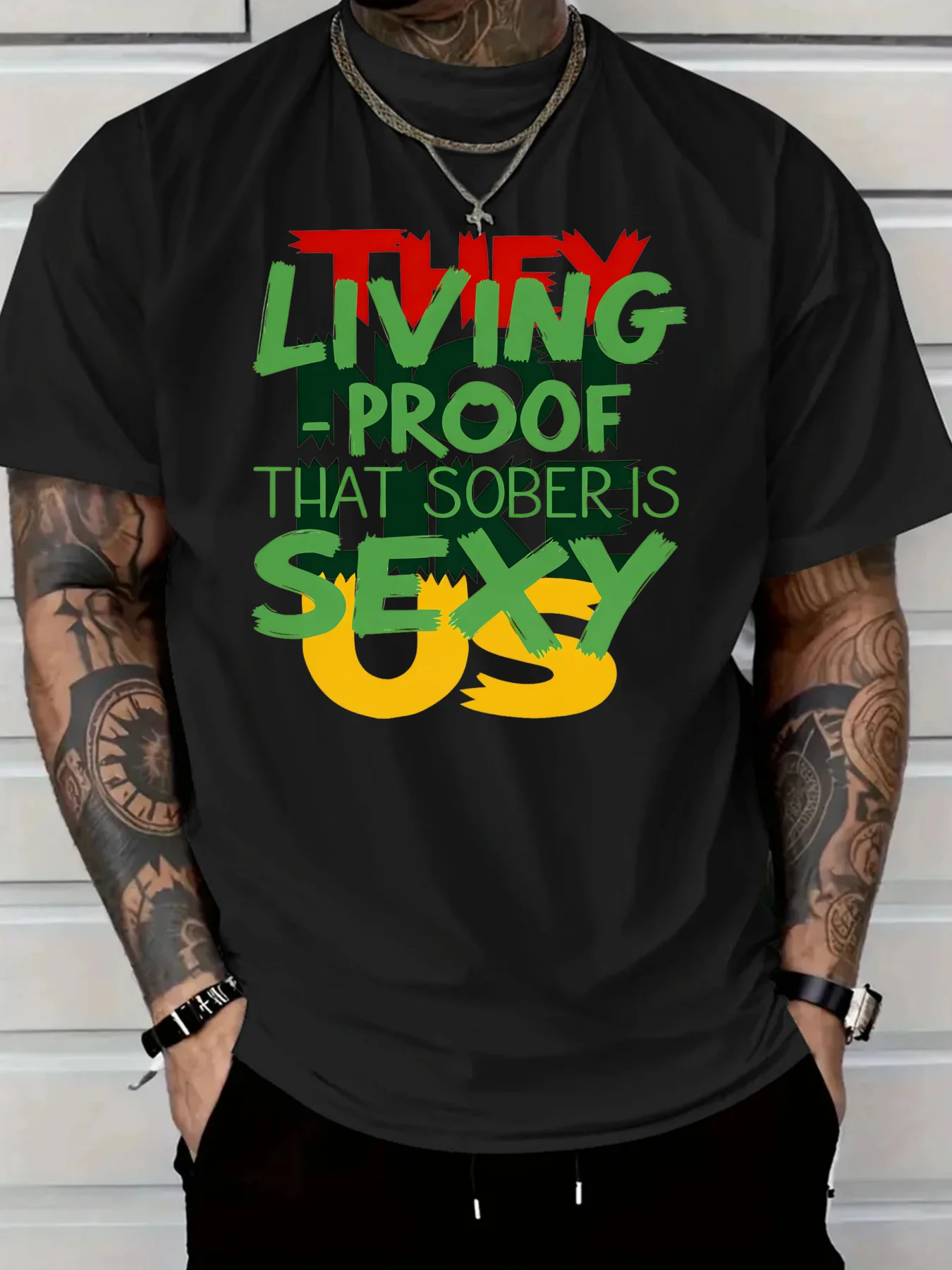 

Мужская повседневная футболка с коротким рукавом LIVING THERE с графическим принтом, обычная посадка, удобная повседневная одежда | Футболка с жирным рисунком