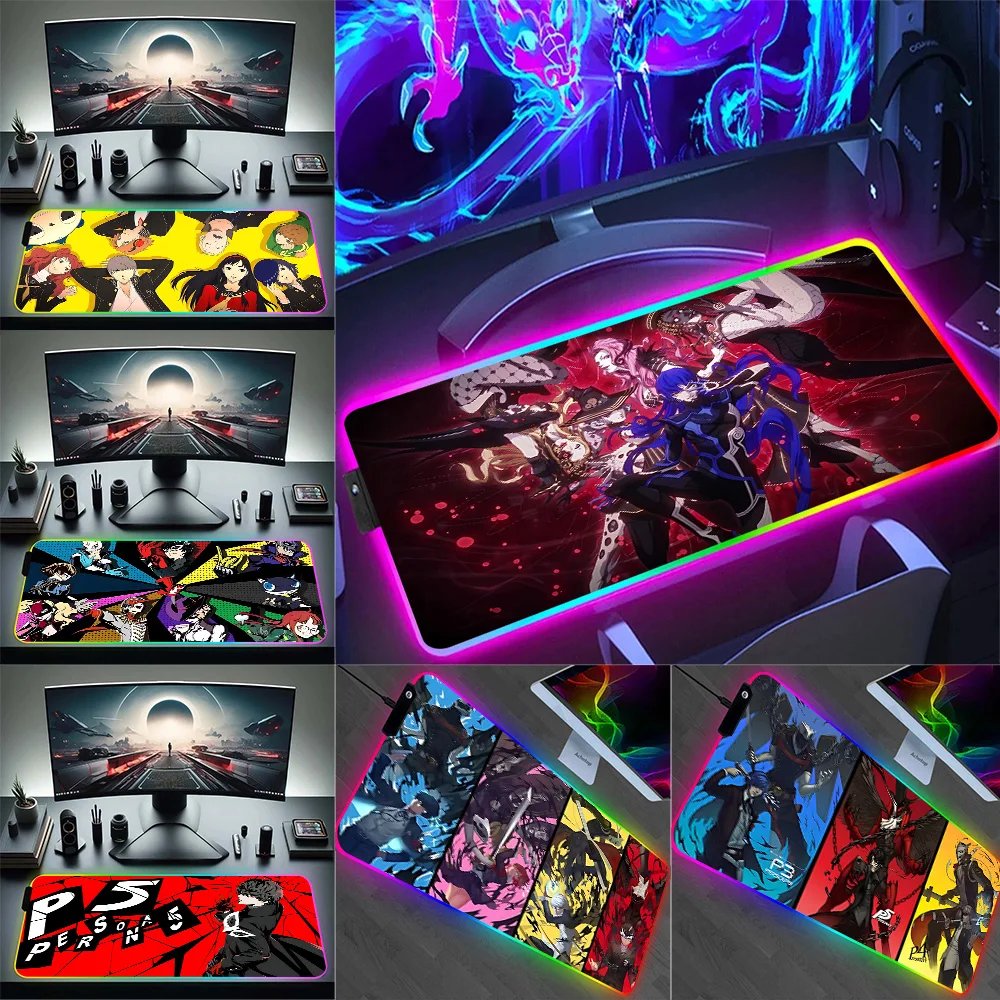 RGB Pc Gamer Keyboard Mouse Pad Mousepad LED  Personas 5 Glowing Mouse Mats Rubber Gaming Computer Mausepad