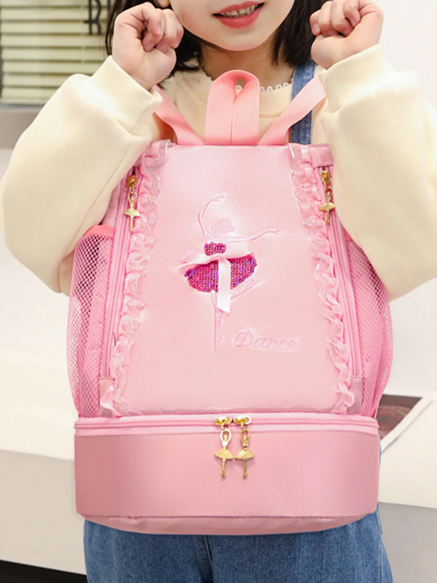 Kids Girls Ballet Dance Storage Backpack Latin Ballet Bag Lace Edge Letter Print Dance Duffel Bag Ballerina School Backpack