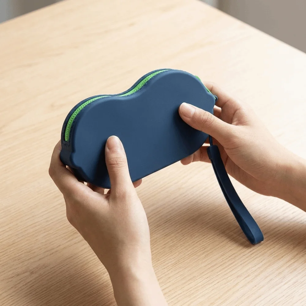 Solid Color Silicone Glasses Bag Zipper Closure Shockproof Shell Sunglasses Case with Lanyard Soft Texture Eyewear Organizer