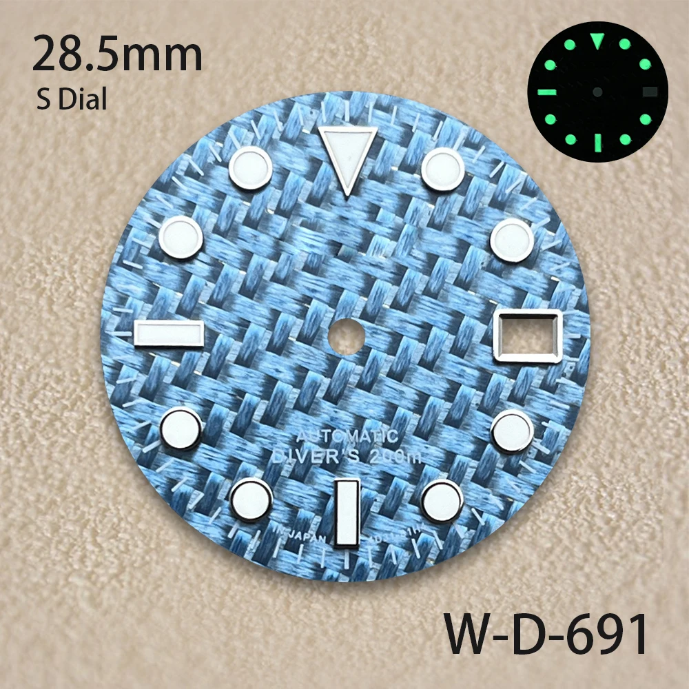 28.5mm S Logo Carbon Fiber Dial Fit NH35/NH36/4R/7S Movement Green Luminous Weave High-Quality Watch Modification Accessories