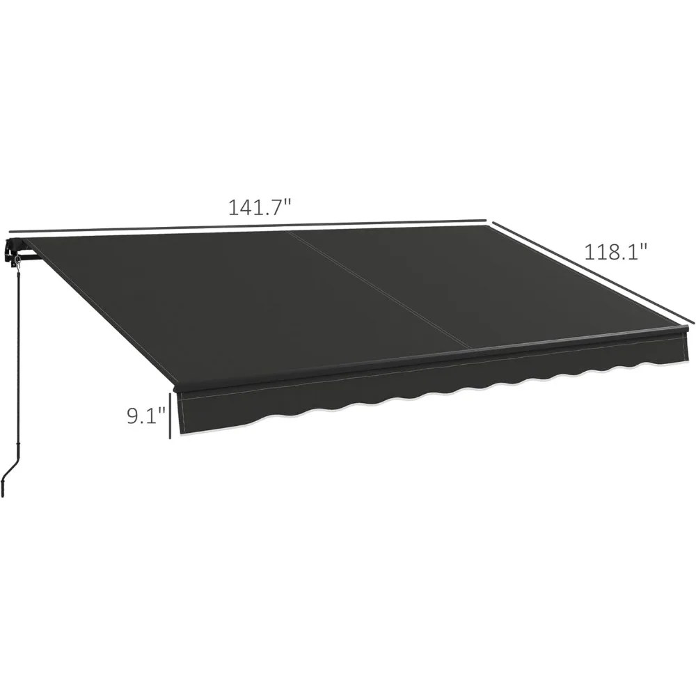 12' X 10' Retractable Awning, with Manual Crank Handle, 280gsm UV Resistant Fabric and Aluminum Frame, Patio Awning