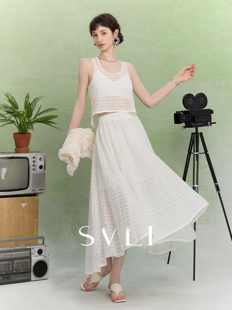 SVLI Seine River Breathe Vestido con diseño calado y falda de corte asimétrico, estilo casual y holgado, de fibra de poliéste...