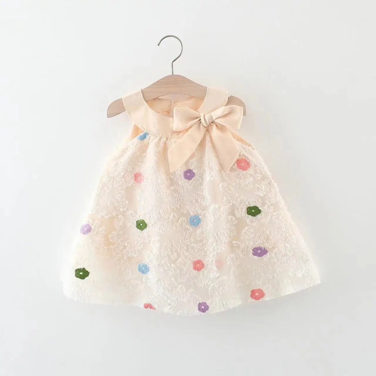 

2024 New Girls' Summer New Sleeveless Dress Children's Round Neck Colorful Cute Flower Big Bow Baby Tassel Princess Dress