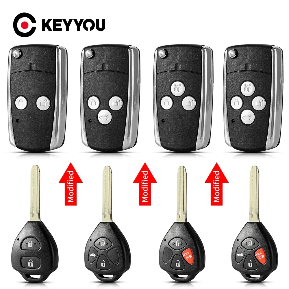 

KEYYOU Modified 2/3/4 Buttons For Toyota Camry 40 Corolla Scion RAV4 Avalon Reiz 4Runner Remote Car Key Case Folding Key Shell