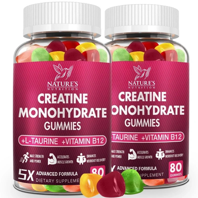 Creatine Monohydrate Gummies 80 Count with Taurine Vitamin B12 Chewable Sports Nutrition Supplement for Muscle & Energy Support