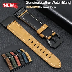 22mm 26mm Genuine Leather Watch Band For Garmin Fenix 6 6X Pro 5 5X Plus 3HR 26mm WatchBand Fenix6 Fenix5 Replacement Straps