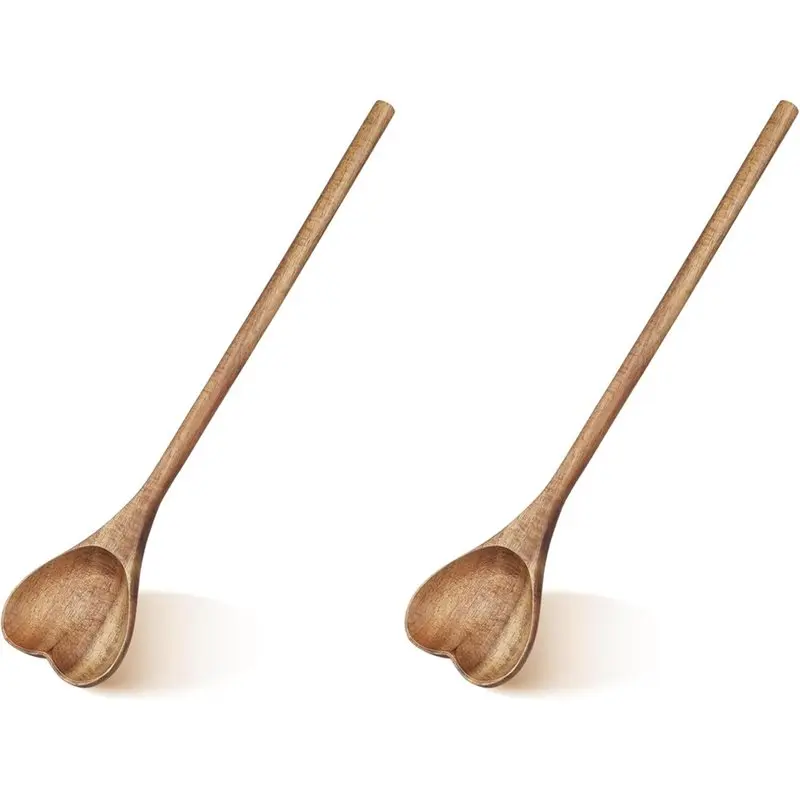 

BYBS-Kitchen Utensil For Coffee-2Pcs Heart Shaped Wood Spoon-Long Handle Love Spoon For Appetizer, Serving, Mixing