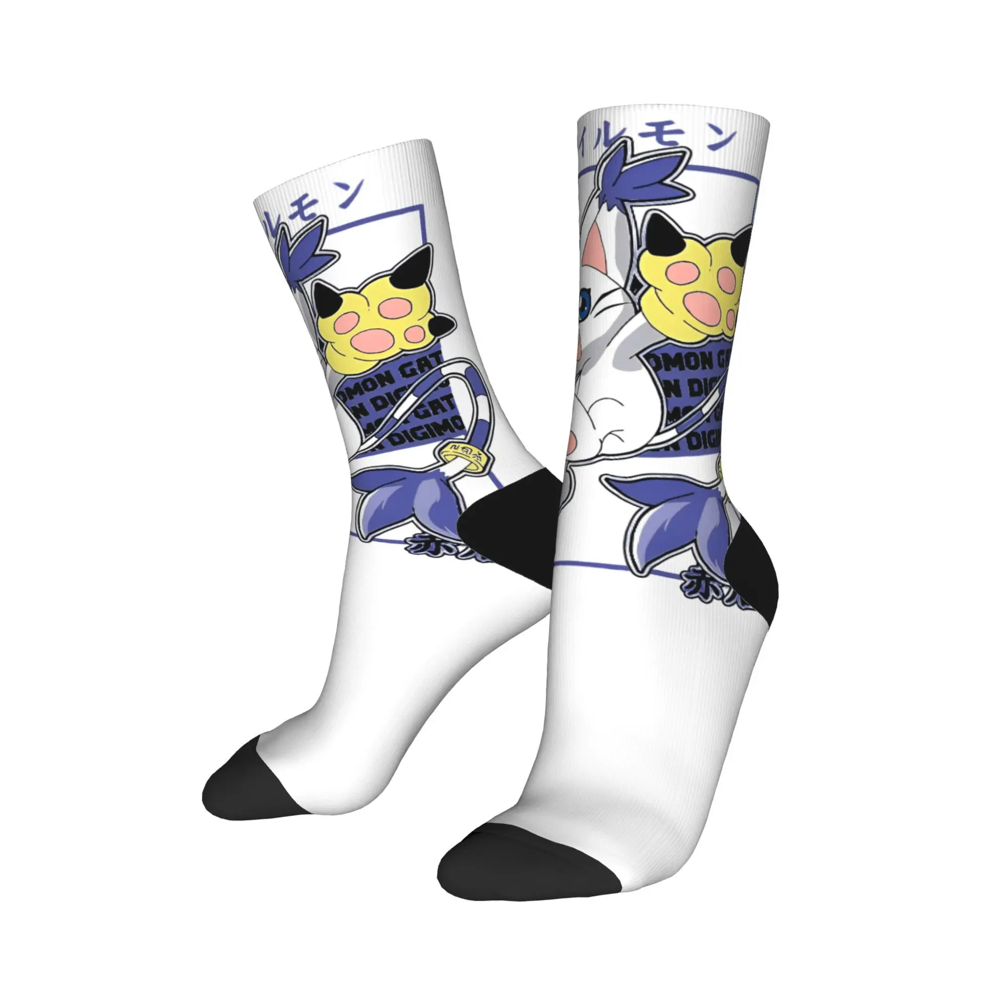 Casual Digimon Anime Gatomon Basketball Socks  Polyester Crew Socks for Women Men Sweat Absorbing