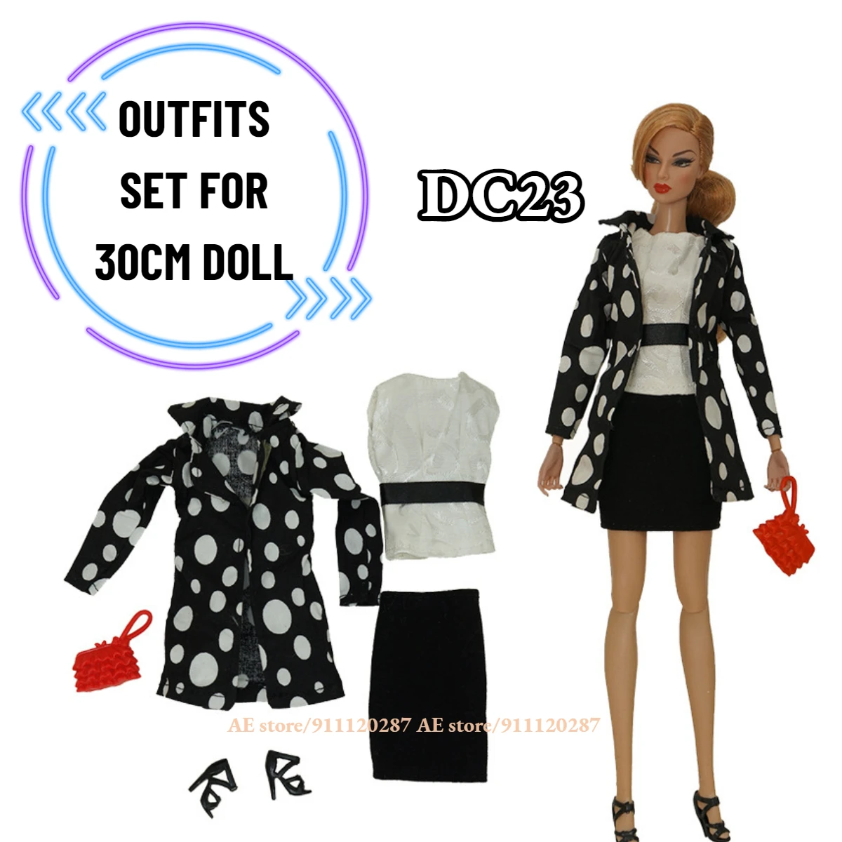 

Retro Fashion Outfits Suit DC23 for 1/6 30cm BJD Doll Barbie Blyth MH CD FR SD Kurhn Clothes Accessories Girl Pretend Play Toys