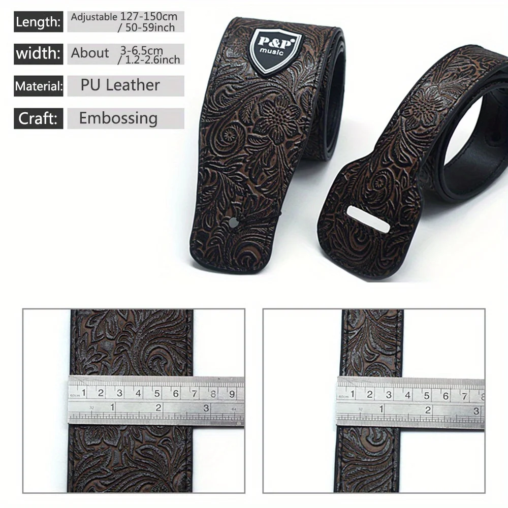 2.5 Inch Guitar Strap Genuine Leather Adjustable Soft Embroidered Belt For Classical Bass Music Hobby Guitar Accessories