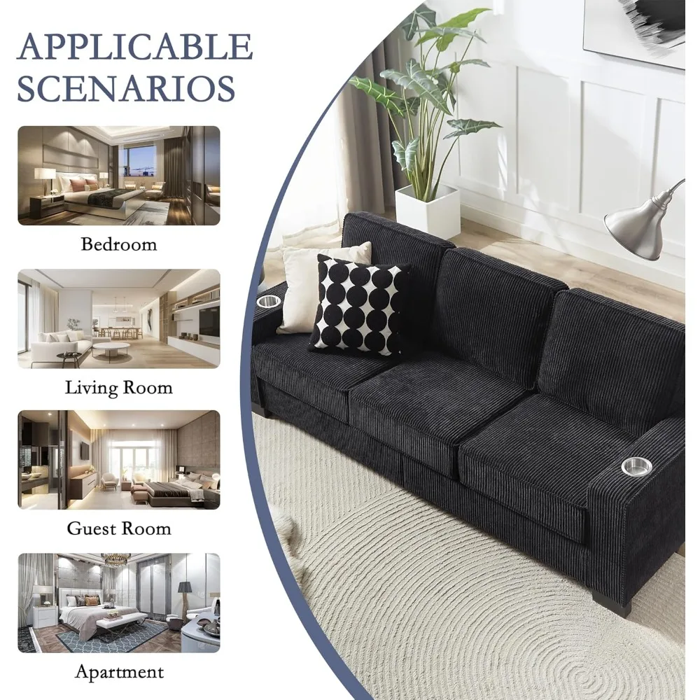 3-местный вельветовый диван с подстаканниками — 83,86 современный сжатый диван для гостиной, спальни, офисной мебели