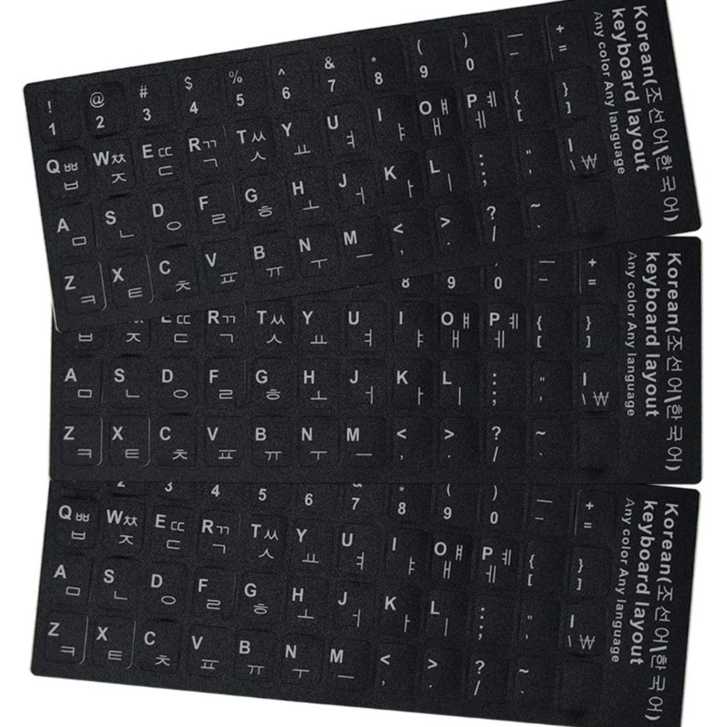3pcs Black Keyboard Stickers – Compatible with Korean, English, Arabic & Russian Layouts
