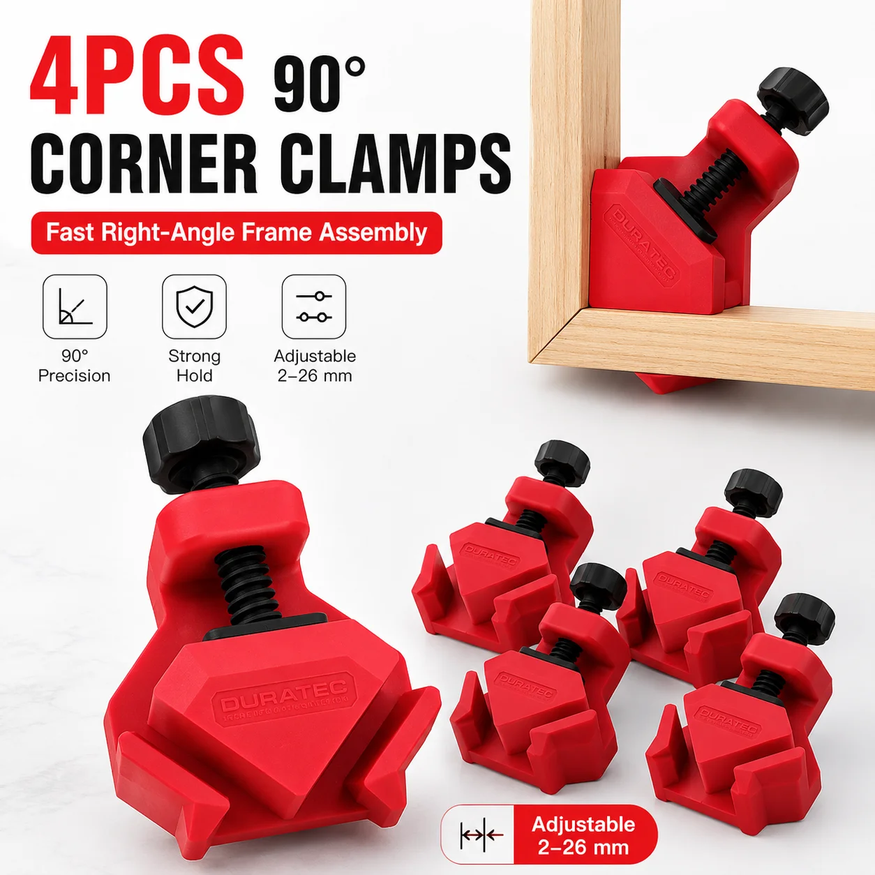 4Pcs 90 Degree Corner Clamps Adjustable Right Angle Woodworking Miter Clamp Set for Picture Frame Cabinet Drawer Box Assembly