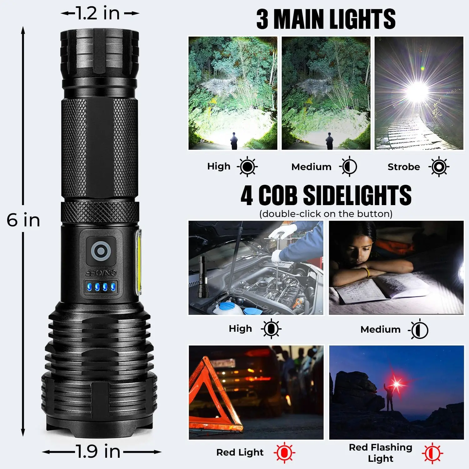Rechargeable LED Flashlight, 99,000 LM Super Bright, Waterproof, Adjustable Focus, 7 Modes for Camping Hiking (2 Pack)