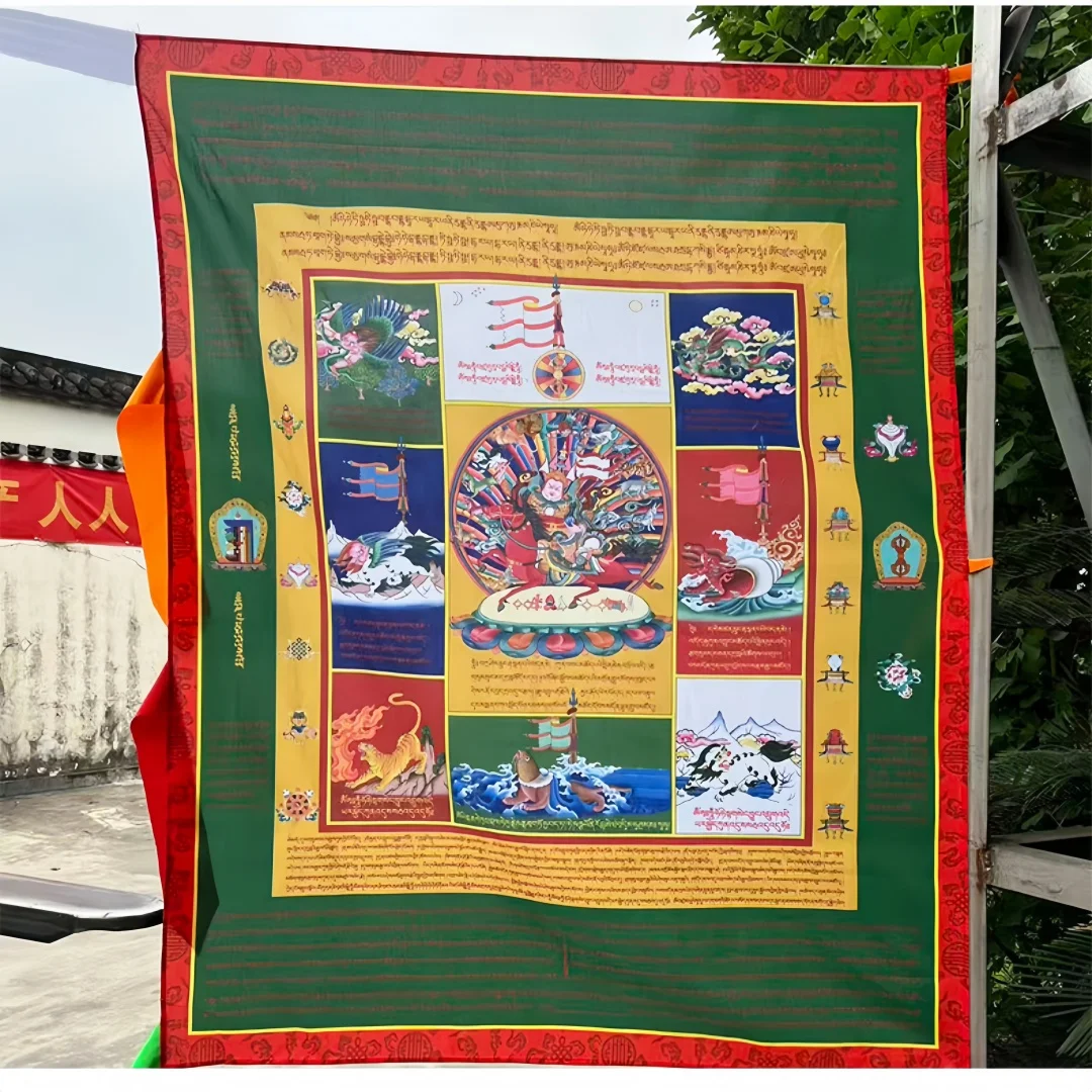 Traditional Tibetan Five Color Prayer Flags Wind Horse Flag Large Vertical Hanging Pole Mounted Outdoor Blessing Decorative Art