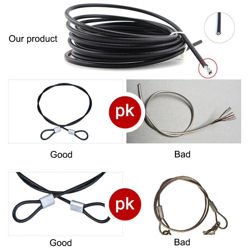 1/8 Inch 30m Wire Rope Stainless Steel Nylon Coated Aircraft Cable Hanging Kit for String Lights Clothes Line M3 Thimble Rigging