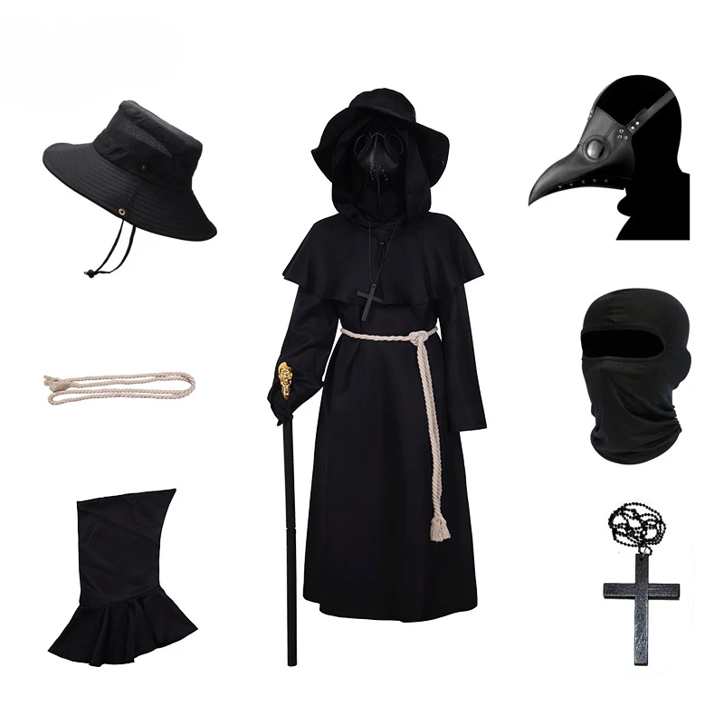 

Halloween Medieval Plague Doctor Cosplay Costume Crow Beak Mask Punk Style Cos Outfit for Themed Parties Performances Boys Girls