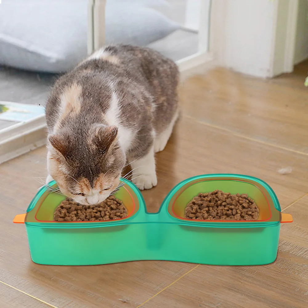 

Glasses-Shaped Pet Cat Bowl Anti-Knockover Protection Neck Cat Double Bowls Large Capacity Eco-friendly Plastic Puppy Cat Feeder