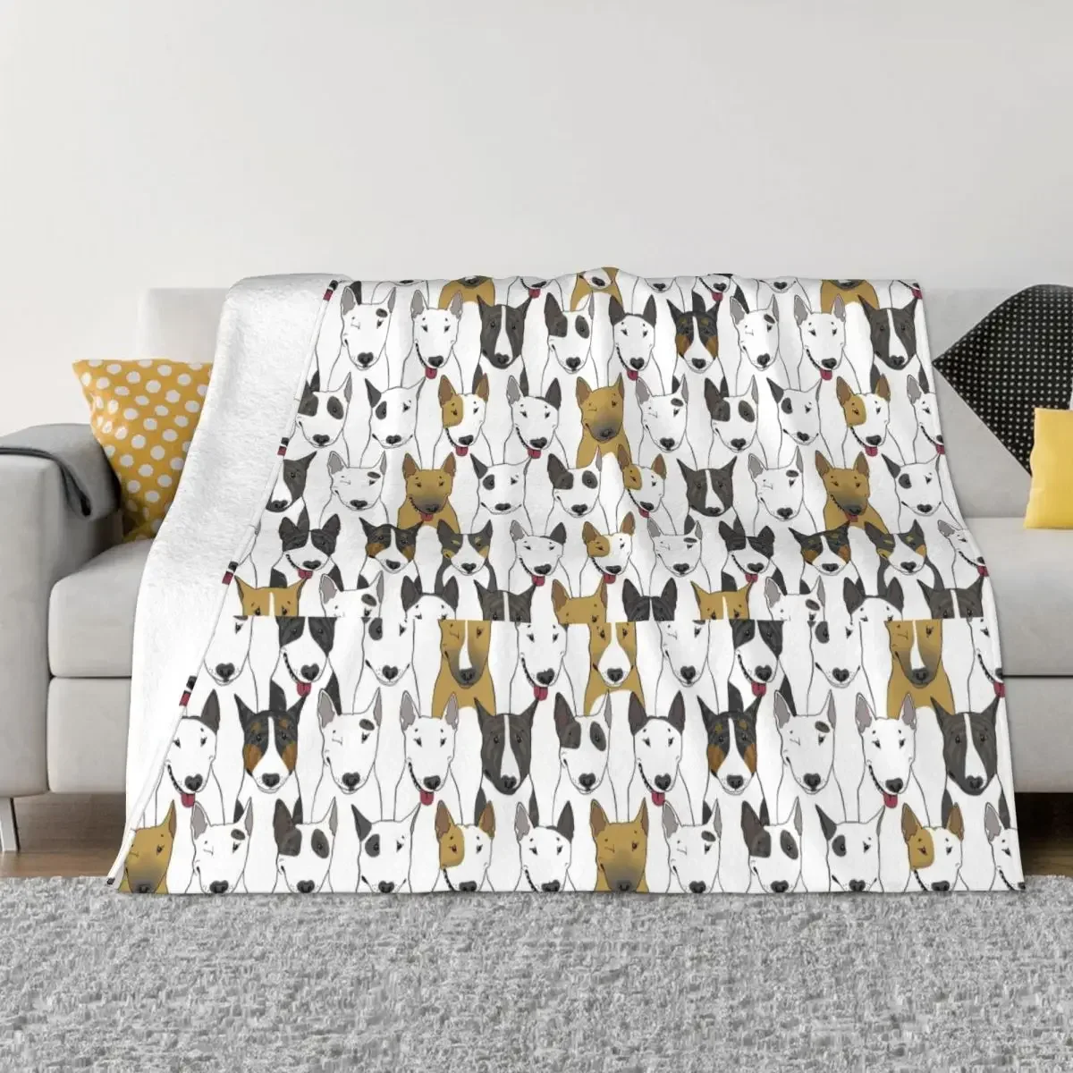 Funny Bull Terrier Pattern Blanket Cover Fleece Cute Dog Printed Puppy Warm Throw Blankets for Outdoor Travel Bedroom Quilt