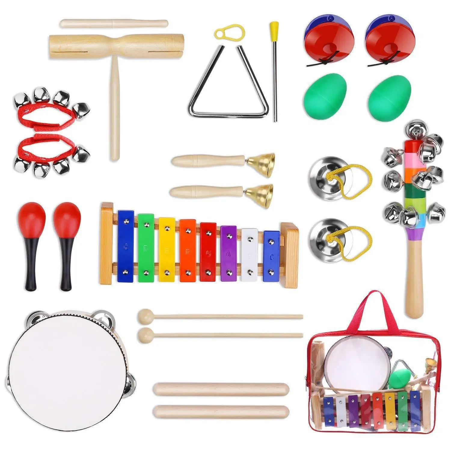 Fonoun Percussion Instruments 13pcs in 1 Set for Children Portable Practice Listening Eye Training Cultivate Creativity FNDB-17S