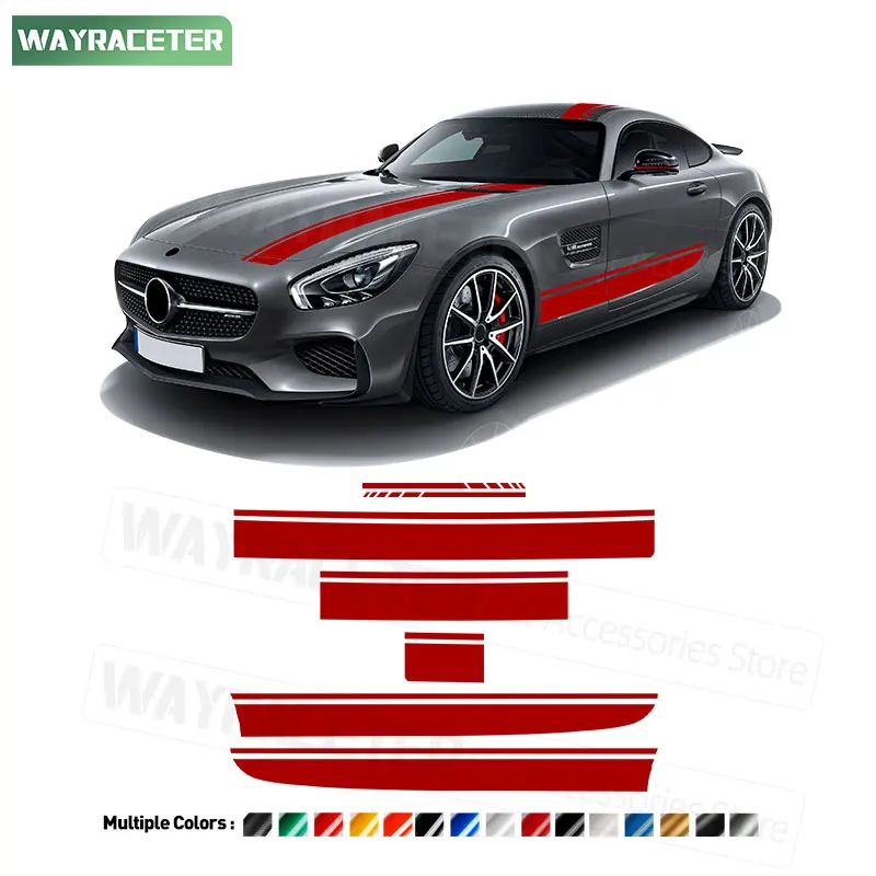 7 Pcs/Set Door Side Stripes Sticker Hood Roof Trunk Decal For Mercedes AMG GT 2-door C190 R Pro R190 C192 2025 GTS GTR GTC GT3