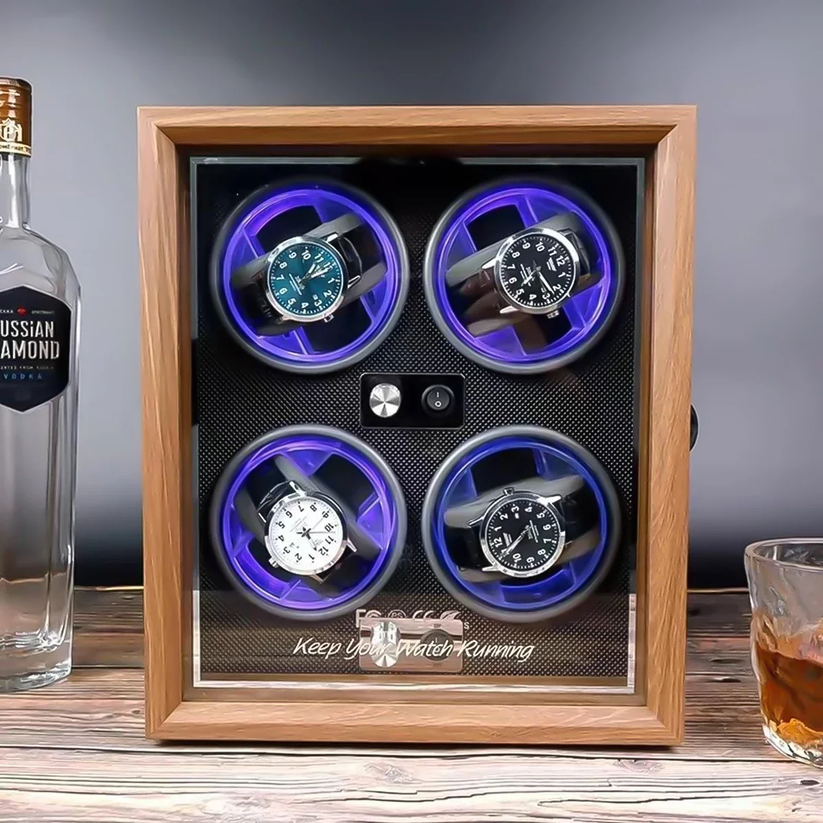 2-4 Slots Wood Watch Winder High-End Automatic Watche Box Mute Motor Watch Cabinet Clock Storage LED Jewelry Store DisplayBox