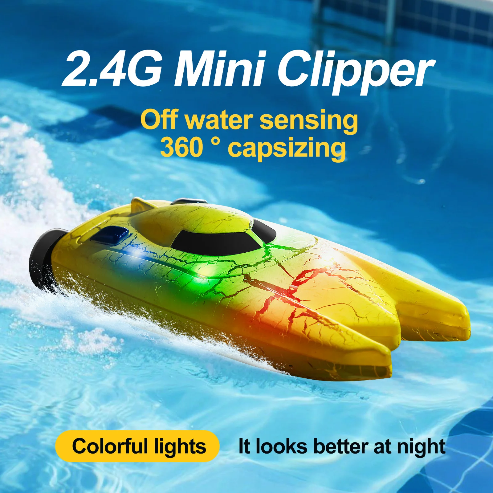 

RC Baots 2.4G 4WD Mini Remote Control Boat with Light Speedboat for Pools Competitive Indoor Watercraft Toys For Kids Gifts
