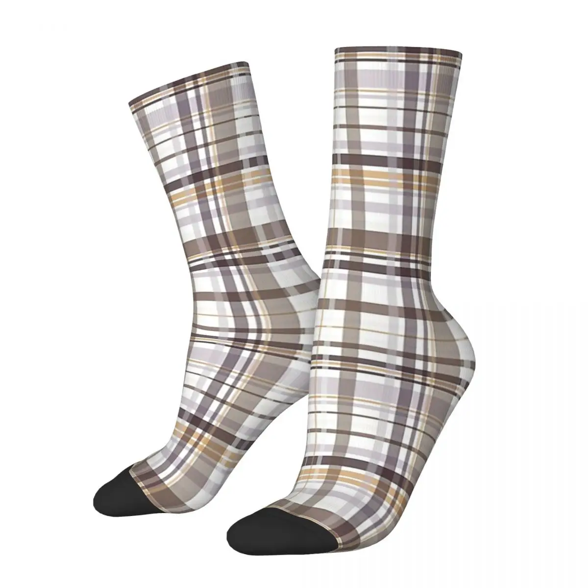Plaid Kunst braun und Gold neutral kariertes Muster klassische Bräune und beige traditionelle Männer Socken Neuheit Frühling Herbst Winter
