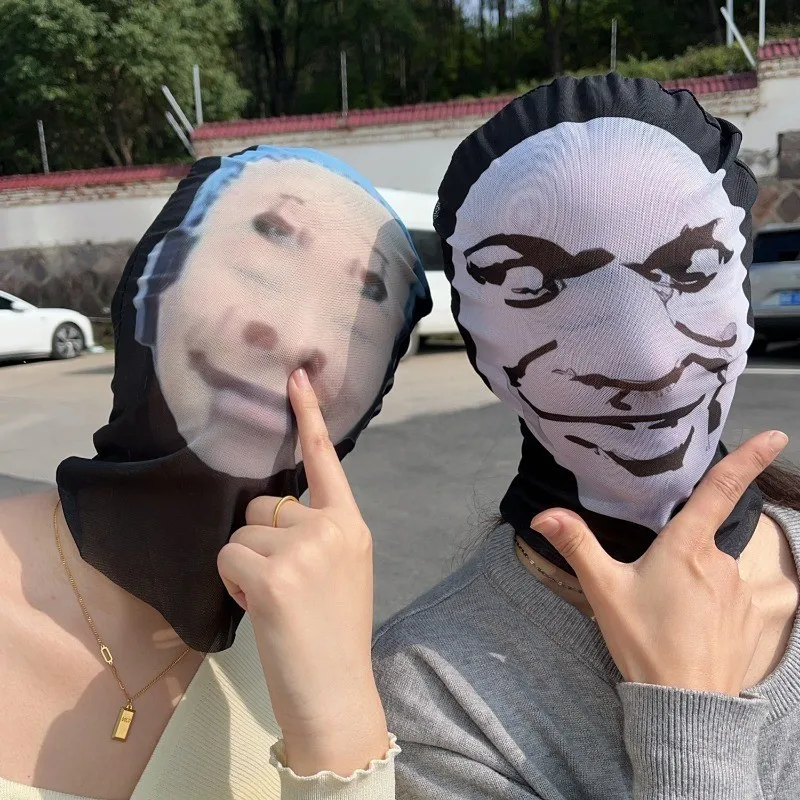 قناع وجه مضحك واقعي مطبوع ثلاثي الأبعاد، قناع وجه كامل شبكي مرن للرجال والنساء، أقنعة تنكرية لغطاء الرأس للهالوين #5