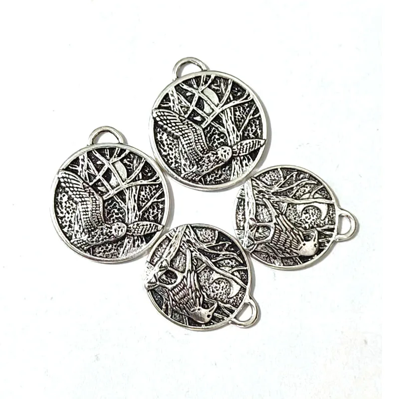 50pcs vintage style tree moon spread wings owl charms for DIY women man accessories