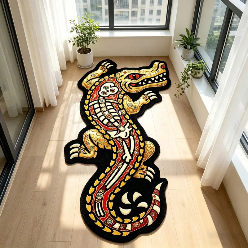 Luxurious Vintage Gemstone Crocodile Irregular Area Rug Artistic Living Room Carpet Soft Washable Mat Bedroom Bedside Floor Mat