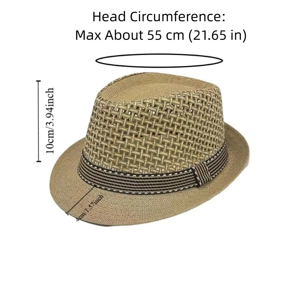 Short Brim Men Panama Hat Breathable Hollow Out Woven Straw Hat Lightweight Sunshade Topi Vacation Beach Cap Fashion Show view 6
