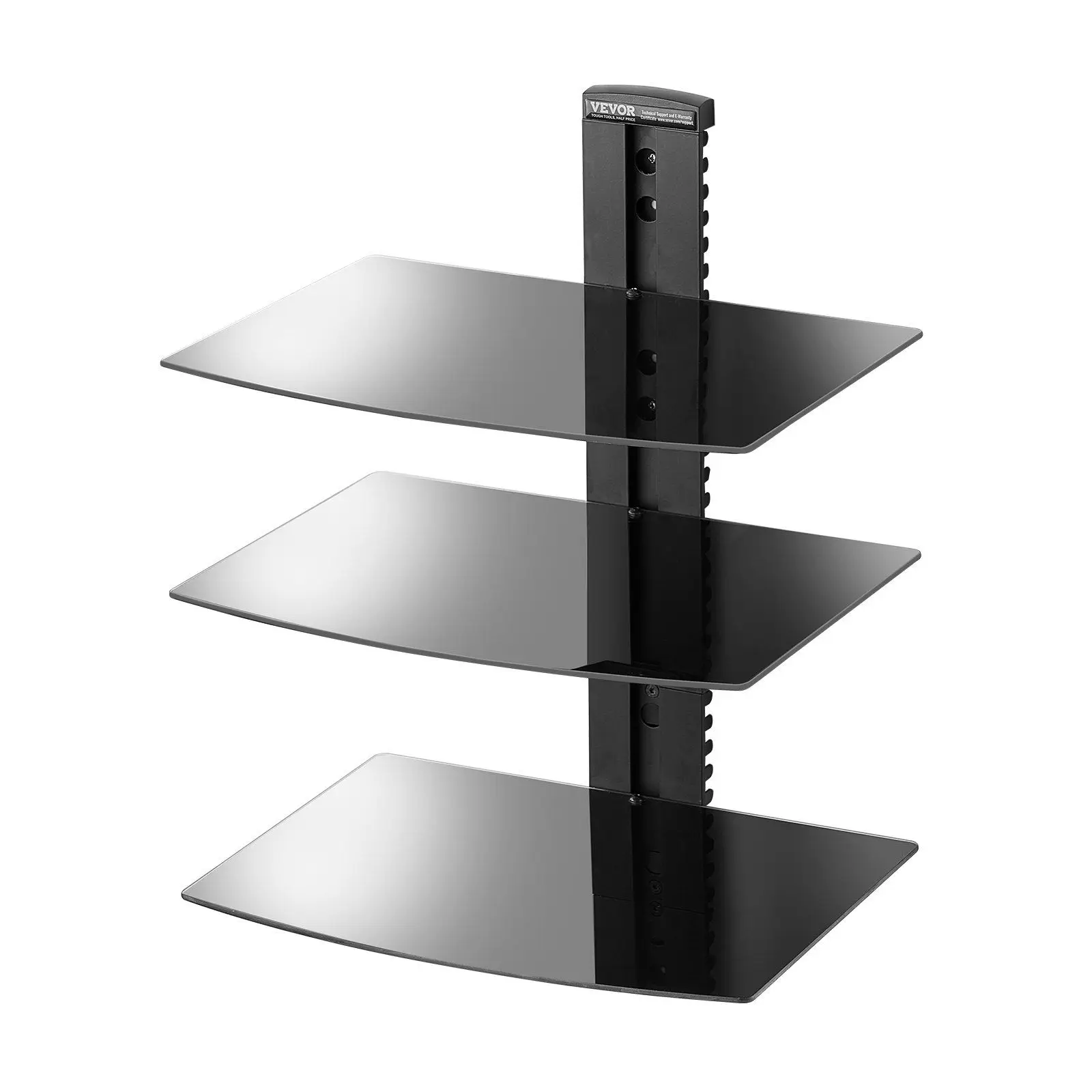 

Compact 3 Tier AV Media Shelf Wall Mounted with 330mm Adjustable Height Modern Glass and Frame Design
