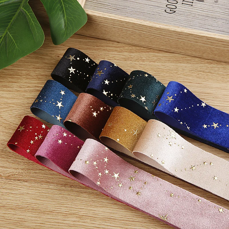 10 Yards Velvet Flocking Ribbon 40MM Stars Bronzing Ribbon For Hair Bows Shoes Hats DIY Crafts Handmade Hair Accessories