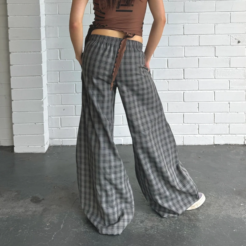 Harajuku Plaid Pants Teen Girl High Waist Baggy Trousers Korean Style 90s Vintage Loose Fit Wide Leg Sweatpants Y2k Streetwear