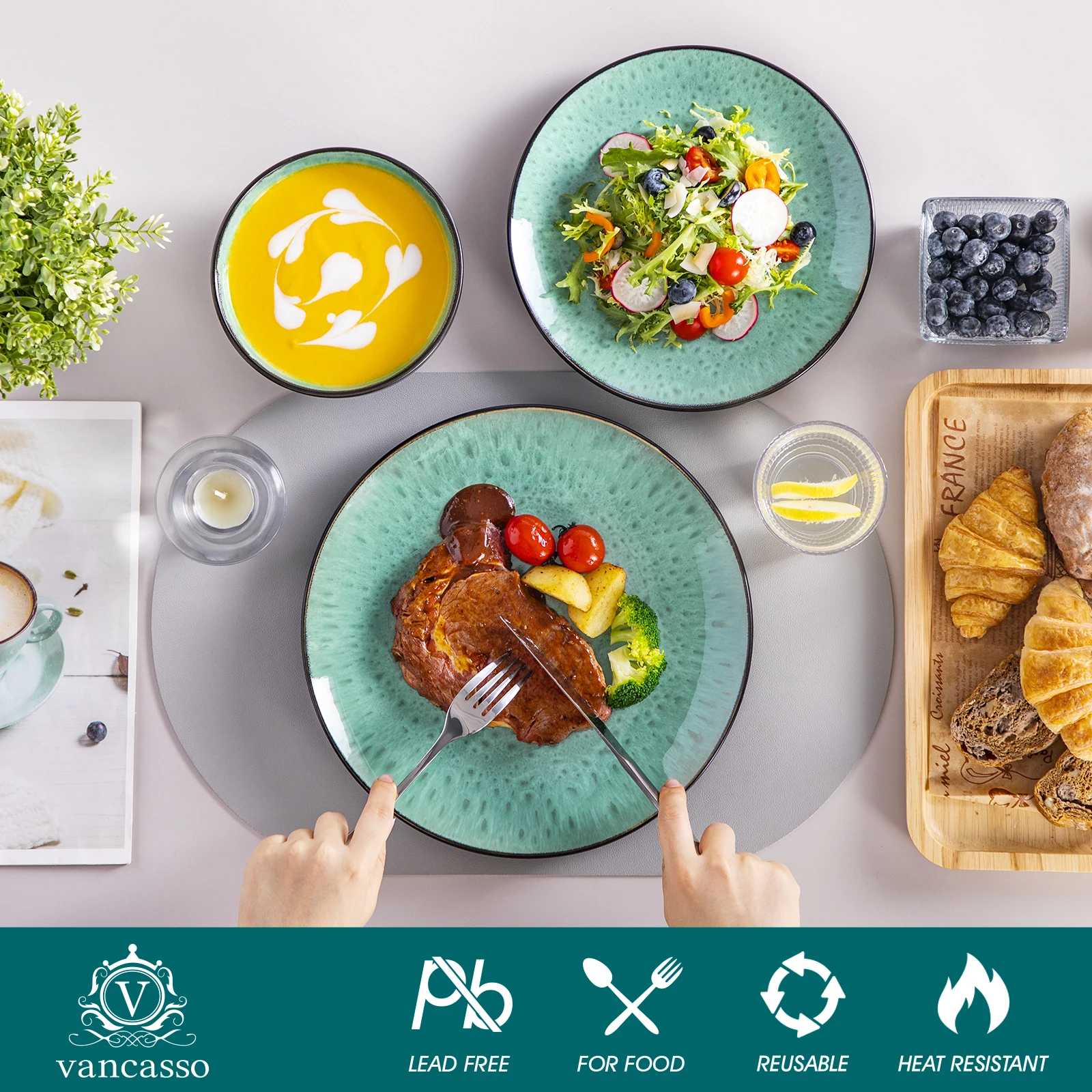 طقم أواني عشاء من السيراميك ، 12 قطعة ، طبق من الفخار الحجري ، طبق عشاء ، حلوى ، وعاء حبوب ، لـ 4 أشخاص