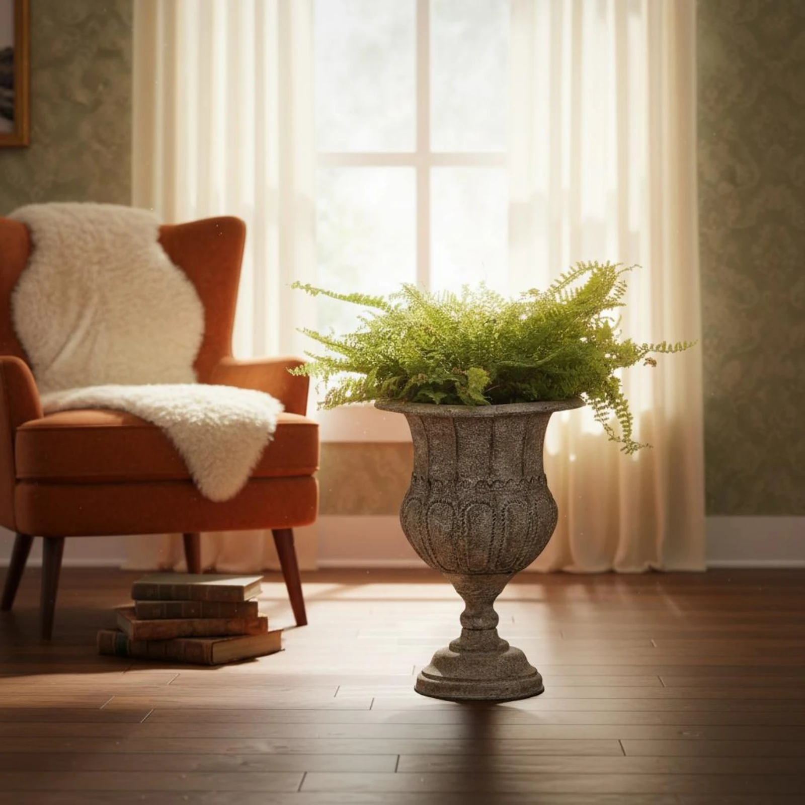 Embossed Urn Planter Iron Vintage Urn Planter Decorative Flower Pot Classical Outdoor Decor Ornamental