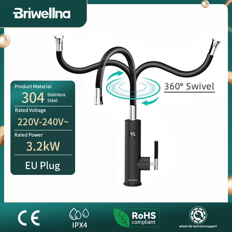Briwellna Rubinetto elettrico con beccuccio universale Scaldabagno 220V Rubinetto di riscaldamento Scaldabagno istantaneo Rubinetto in acciaio inossidabile Geyser