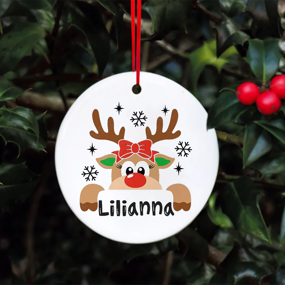 Baby\'s Christmas Ornament Personalized Deer with Name Ceramic Bauble Gift for Newborn Present for Baby Custom Xmas Decoration