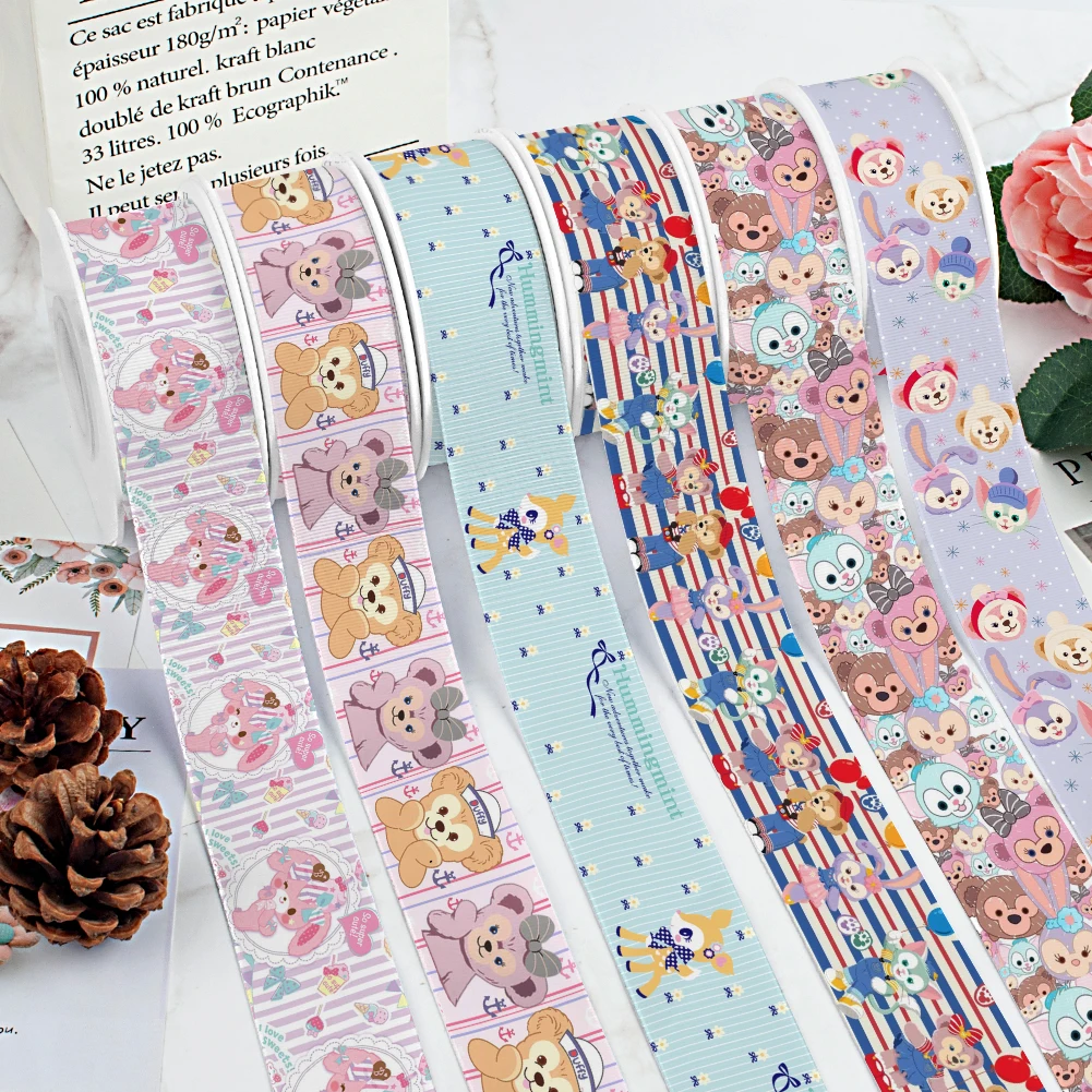 Disney Bear Japanese Cartoon Duffy Printing Grosgrain Ribbon 5Yards for DIY Hair Bows Merry Party Dec Meterials